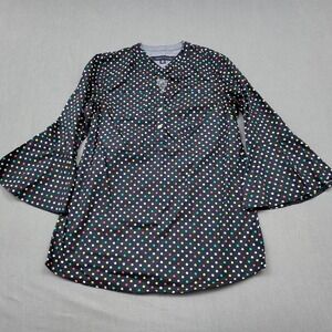 Tommy Hilfiger Womens XS Navy Polka Dot Bell Sleeve Cotton Blouse Top